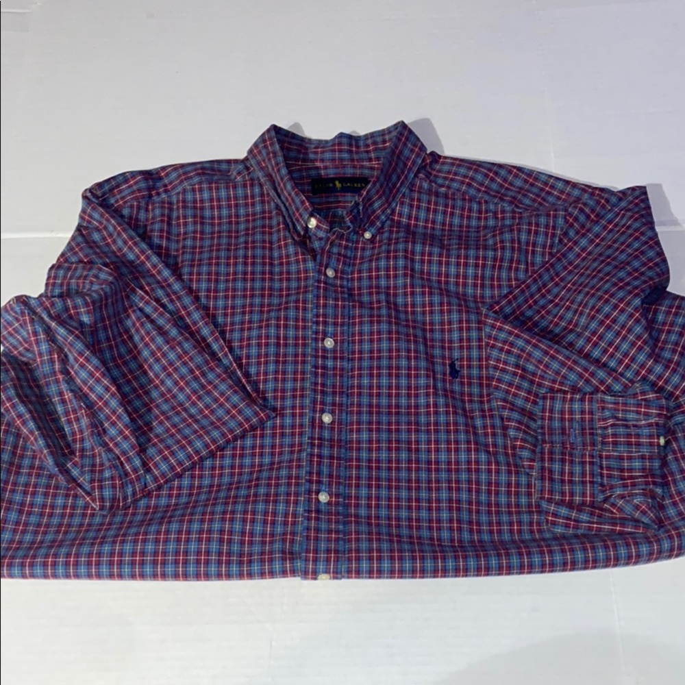 Ralph Lauren mens dress shirt 2XB blue, red plaid.